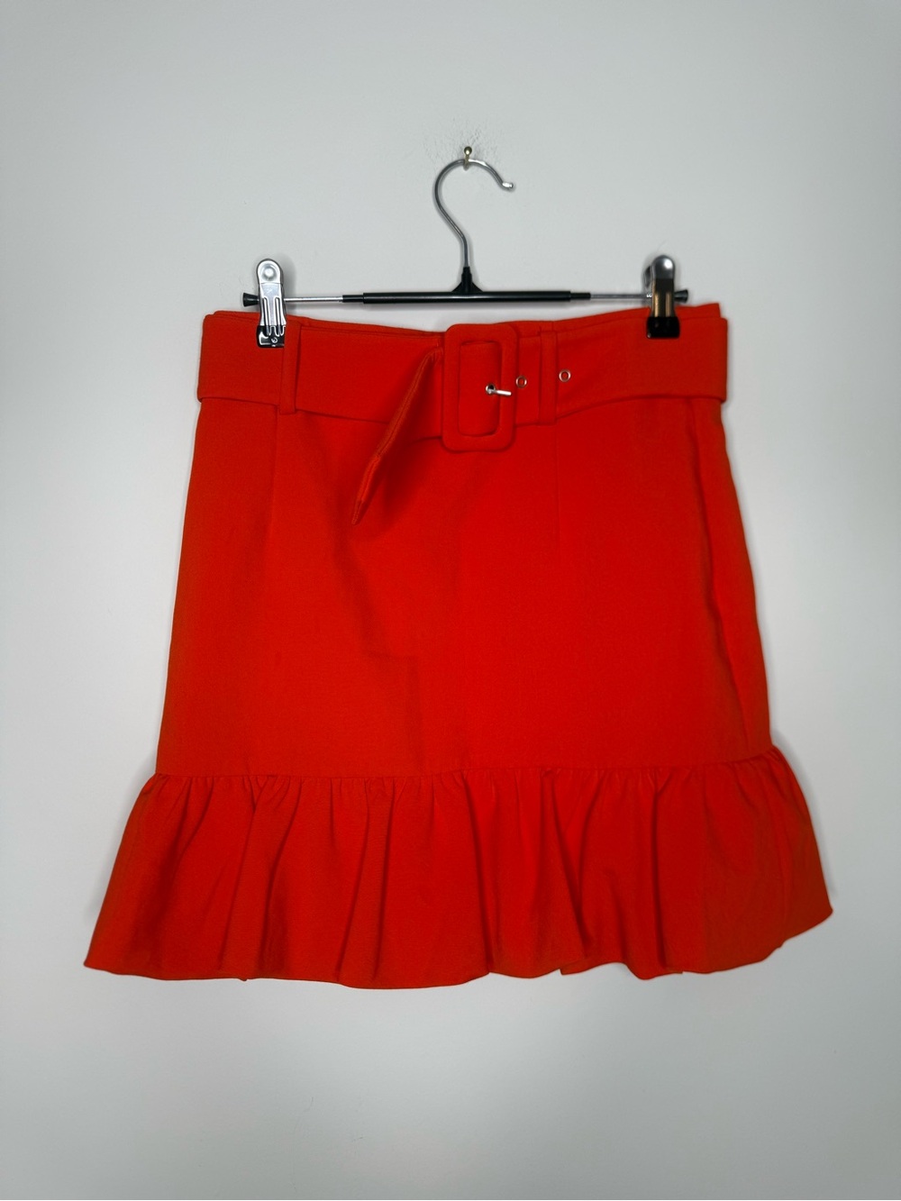 Zara Red Ruffle-Hem Belted Mini Skirt